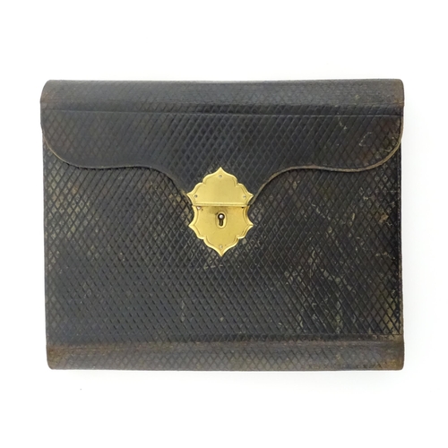 1209 - A late 19thC folding document wallet / stationery case with brass clasp marked 27157. Approx. 9