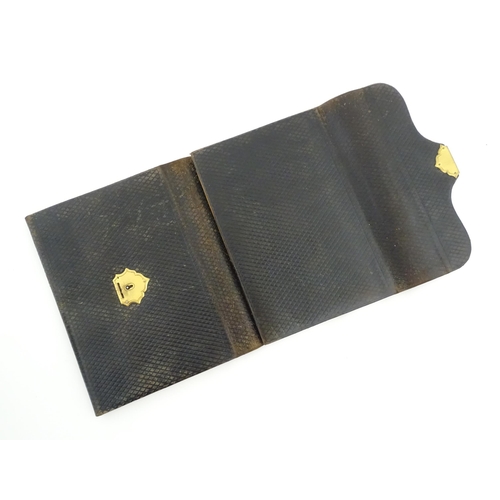 1209 - A late 19thC folding document wallet / stationery case with brass clasp marked 27157. Approx. 9