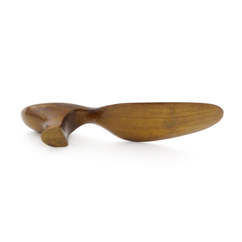 1210 - A 19thC French novelty treen souvenir shoehorn modelled as a ladies heeled shoe engraved Menton. App... 