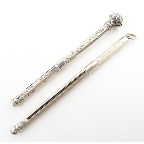 1212 - A silver cocktail stirrer / swizzle stick hallmarked Birmingham 1989. Together with a Victorian silv... 