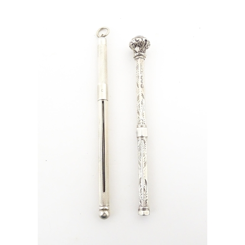 1212 - A silver cocktail stirrer / swizzle stick hallmarked Birmingham 1989. Together with a Victorian silv... 