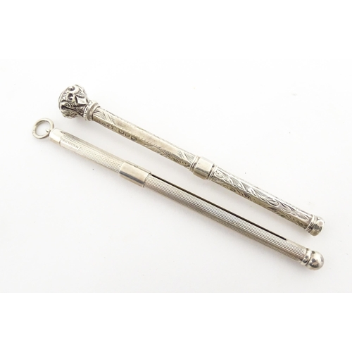 1212 - A silver cocktail stirrer / swizzle stick hallmarked Birmingham 1989. Together with a Victorian silv... 