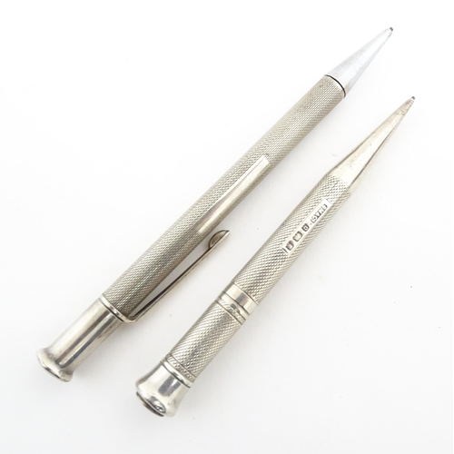 1213 - Two silver propelling pencils with engine turned decoration, one an Art Deco Mordan Everpoint hallma... 