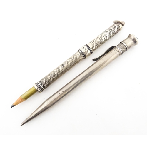 1216 - Two silver pencil by Sampson Mordan, the propelling pencil hallmarked London 1938, the pencil slide ... 