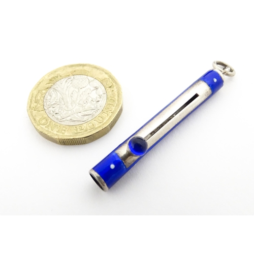 1219 - A white metal miniature propelling pencil slide with blue and white enamel decoration. Approx. 1 1/2... 