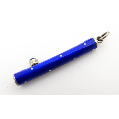 1219 - A white metal miniature propelling pencil slide with blue and white enamel decoration. Approx. 1 1/2... 