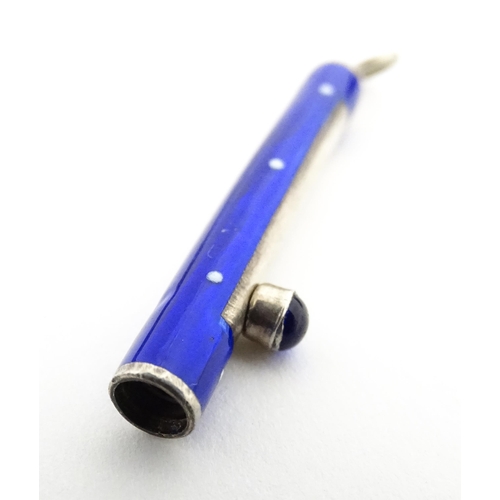 1219 - A white metal miniature propelling pencil slide with blue and white enamel decoration. Approx. 1 1/2... 