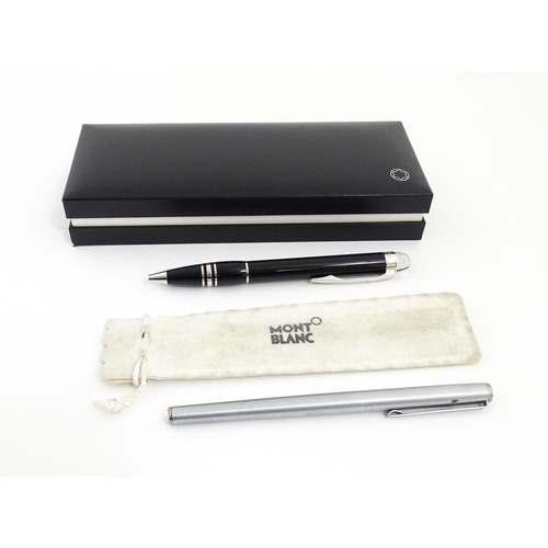 1221 - A cased Mont Blanc Starwalker ballpoint pen, together with a Mont Blanc Noblesse slimline barrel & c... 