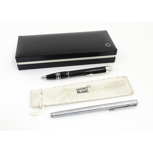 1221 - A cased Mont Blanc Starwalker ballpoint pen, together with a Mont Blanc Noblesse slimline barrel & c... 