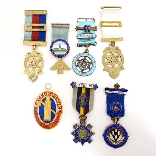 1228 - Freemasonry Interest : seven silver & enamelled masonic jewels / medals, comprising : Steward, Royal... 