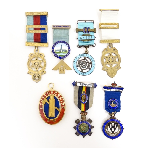 1228 - Freemasonry Interest : seven silver & enamelled masonic jewels / medals, comprising : Steward, Royal... 