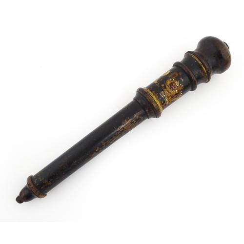 1234 - A Geo III turned wooden police truncheon with polychrome decoration depicting a crown and GIIIR cyph... 