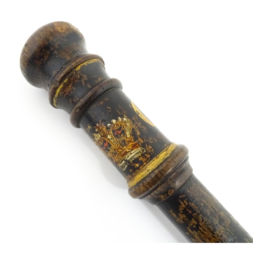 1234 - A Geo III turned wooden police truncheon with polychrome decoration depicting a crown and GIIIR cyph... 