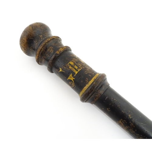 1234 - A Geo III turned wooden police truncheon with polychrome decoration depicting a crown and GIIIR cyph... 