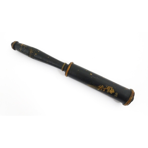 1235 - A Victorian turned wooden police truncheon with polychrome decoration depicting the VR cypher. Appro... 