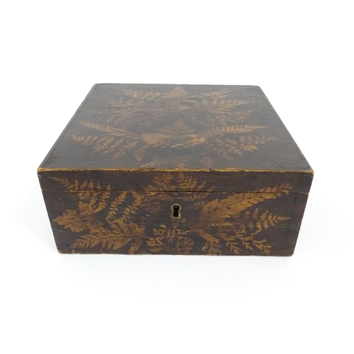 1239 - A 19thC Fern ware box of squared form with foliate decoration. Approx. 4