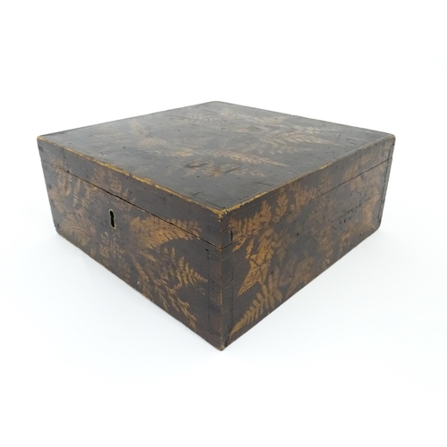 1239 - A 19thC Fern ware box of squared form with foliate decoration. Approx. 4