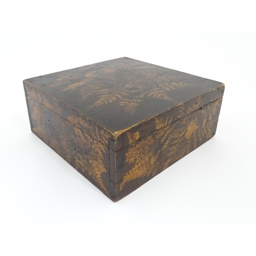 1239 - A 19thC Fern ware box of squared form with foliate decoration. Approx. 4