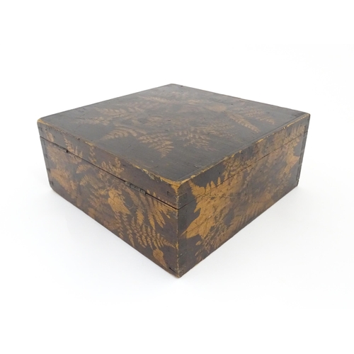 1239 - A 19thC Fern ware box of squared form with foliate decoration. Approx. 4