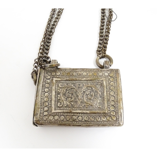 1241 - A quantity of white metal items to include pendants, purse, pipe etc. Pipe approx. 6 3/4