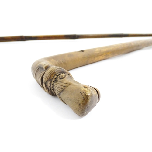 1244 - Three assorted Victorian and later walking sticks / canes, one with a horn handle and silver collar ... 