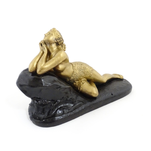 1266 - A 20thC composite model of a reclining nude, Femme sur Rocher after James Pradier. Approx. 10 1/4