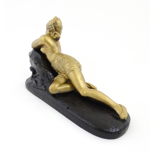 1266 - A 20thC composite model of a reclining nude, Femme sur Rocher after James Pradier. Approx. 10 1/4