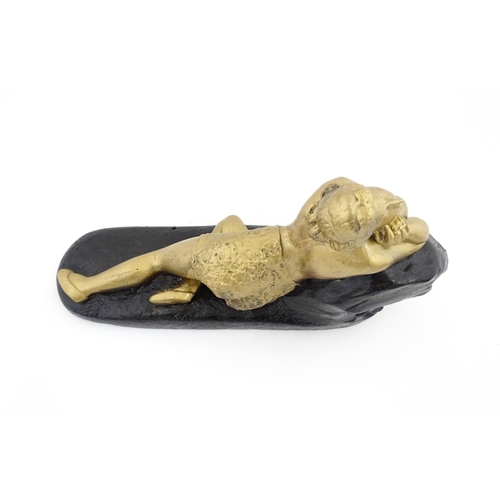 1266 - A 20thC composite model of a reclining nude, Femme sur Rocher after James Pradier. Approx. 10 1/4