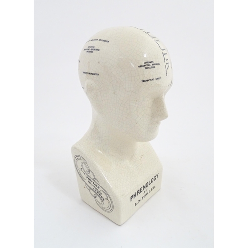 1267 - A 20thC ceramic Phrenology bust after L. N. Fowler, with anatomical / cranium labelling. Approx. 11