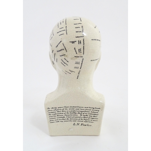 1267 - A 20thC ceramic Phrenology bust after L. N. Fowler, with anatomical / cranium labelling. Approx. 11