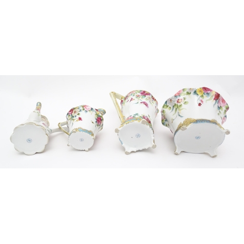 191 - Four Noritake wares decorated with flowers and foliage with gilt detail to include a chocolate pot, ... 