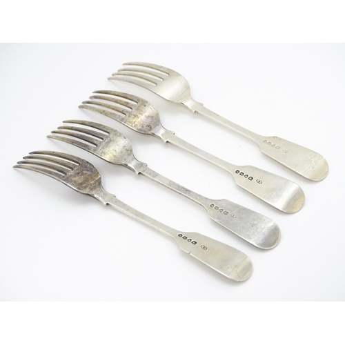 532 - A set of four Victorian silver Fiddle pattern dessert forks hallmarked London 1870, maker Henry Holl... 