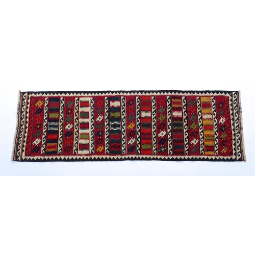 1515 - Carpet / Rug: A South West Persian Qashqai kilim with banded geometric decoration. Approx. 101