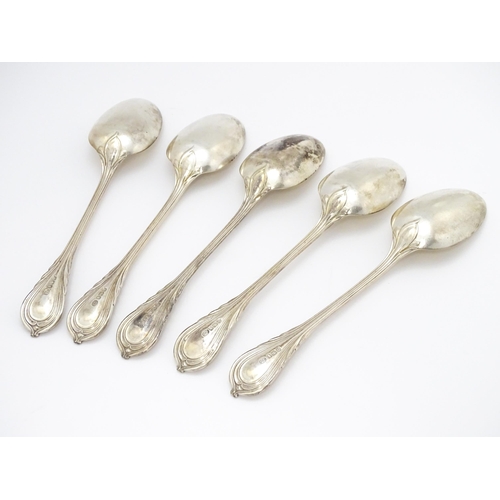 478 - A set of five Victorian silver Lily pattern dessert spoons hallmarked Sheffield 1898, maker John Rou... 