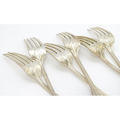 479 - A set of six Victorian silver Lily pattern dessert forks hallmarked Sheffield 1898, maker John Round... 