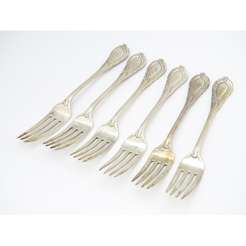 479 - A set of six Victorian silver Lily pattern dessert forks hallmarked Sheffield 1898, maker John Round... 