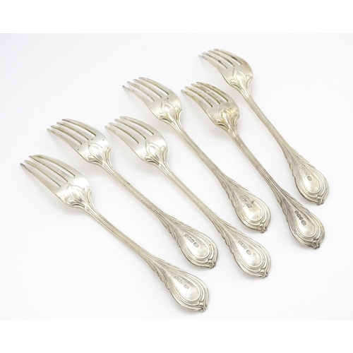 479 - A set of six Victorian silver Lily pattern dessert forks hallmarked Sheffield 1898, maker John Round... 