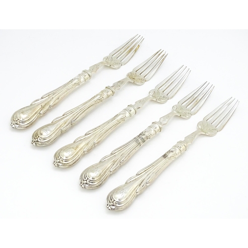 481 - A quantity of Victorian silver Lily pattern fish eaters comprising five forks and six knives hallmar... 