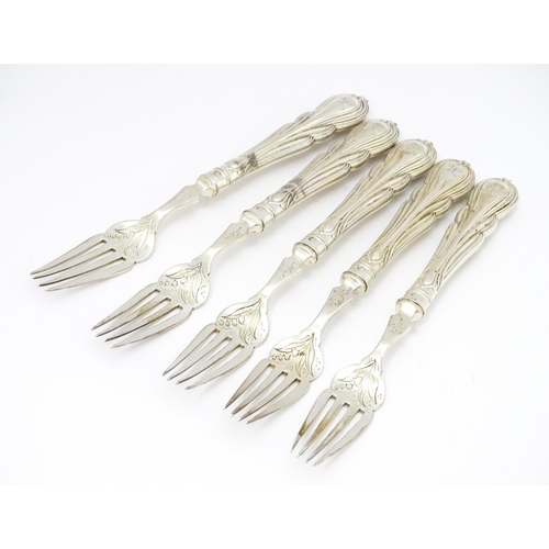 481 - A quantity of Victorian silver Lily pattern fish eaters comprising five forks and six knives hallmar... 