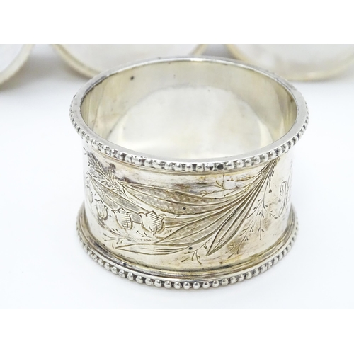 485 - Six Victorian silver napkin rings with engraved Lily of the Valley decoration, hallmarked Sheffield ... 