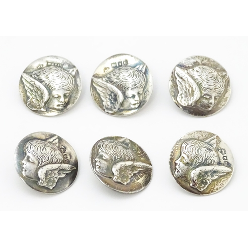 487 - A set of six Victorian silver buttons with cherub detail, hallmarked London 1900, maker William Comy... 