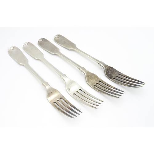 497 - Four Victorian silver Fiddle pattern table forks hallmarked London 1892, maker Francis Higgins III. ... 