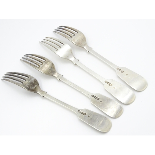 497 - Four Victorian silver Fiddle pattern table forks hallmarked London 1892, maker Francis Higgins III. ... 