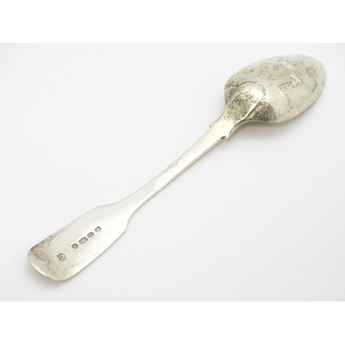 511 - A quantity of assorted silver spoons to include two with engraved decoration depicting a man playing... 