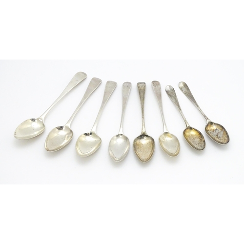 540 - Eight assorted 18thC and late silver teaspoons. Largest approx. 5 1/2