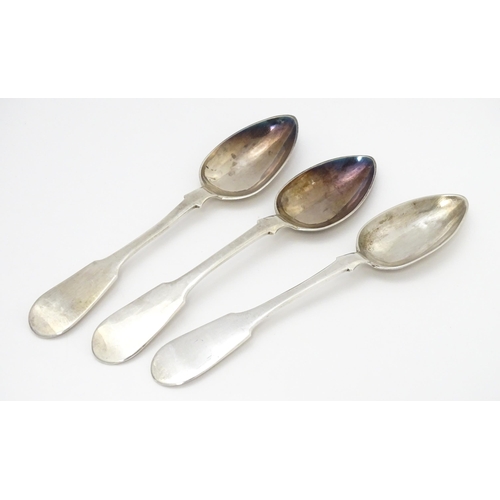 568 - Three 19thC Russian silver spoons, stamped ENNOEHR. Approx. 7 1/2