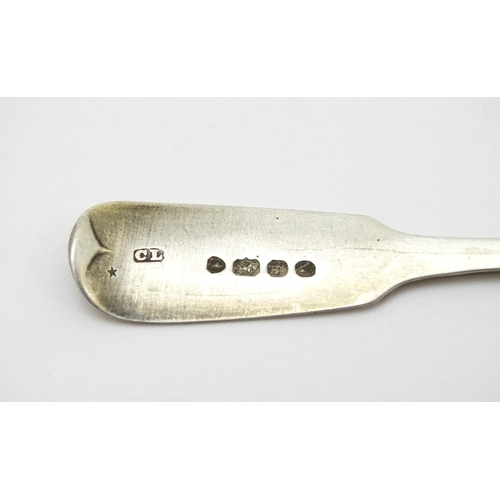 569 - A Geo III silver mustard spoon hallmarked London 1818, maker William Bateman. Together with a silver... 