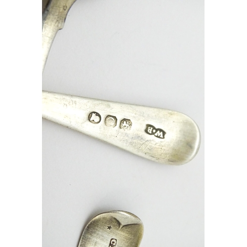 569 - A Geo III silver mustard spoon hallmarked London 1818, maker William Bateman. Together with a silver... 