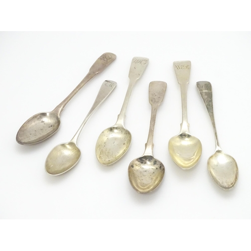 570 - Six assorted 19thC silver teaspoons various dates and makers, to include one hallmarked Newcastle, m... 