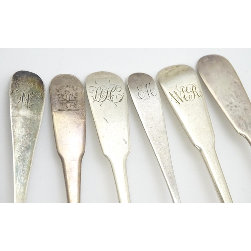 570 - Six assorted 19thC silver teaspoons various dates and makers, to include one hallmarked Newcastle, m... 